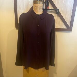 Eileen Fisher Deep Purple Button Down blouse 100% silk
